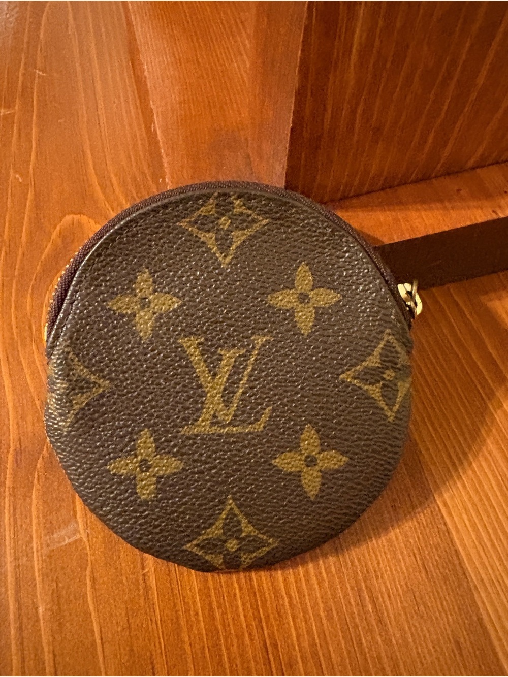 Louis Vuitton Brown Monogram Round Coin Pouch with Wrist Strap